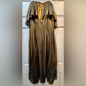 Aidan Mattox Gold and Black Strapless Dress